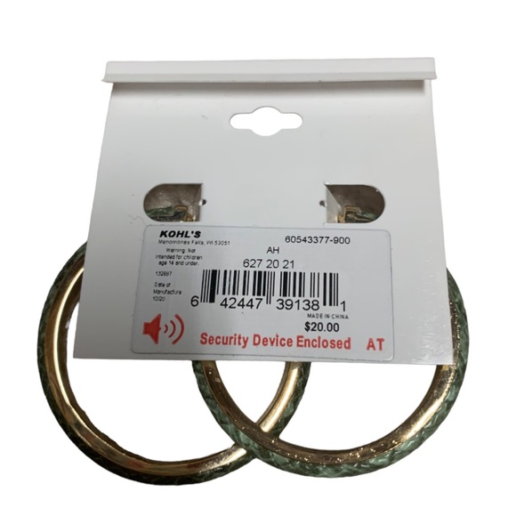 Nine West Womens Green Snake Skin Patterned Kylie Big Hoop Earrings Wife Gift - Picture 4 of 6